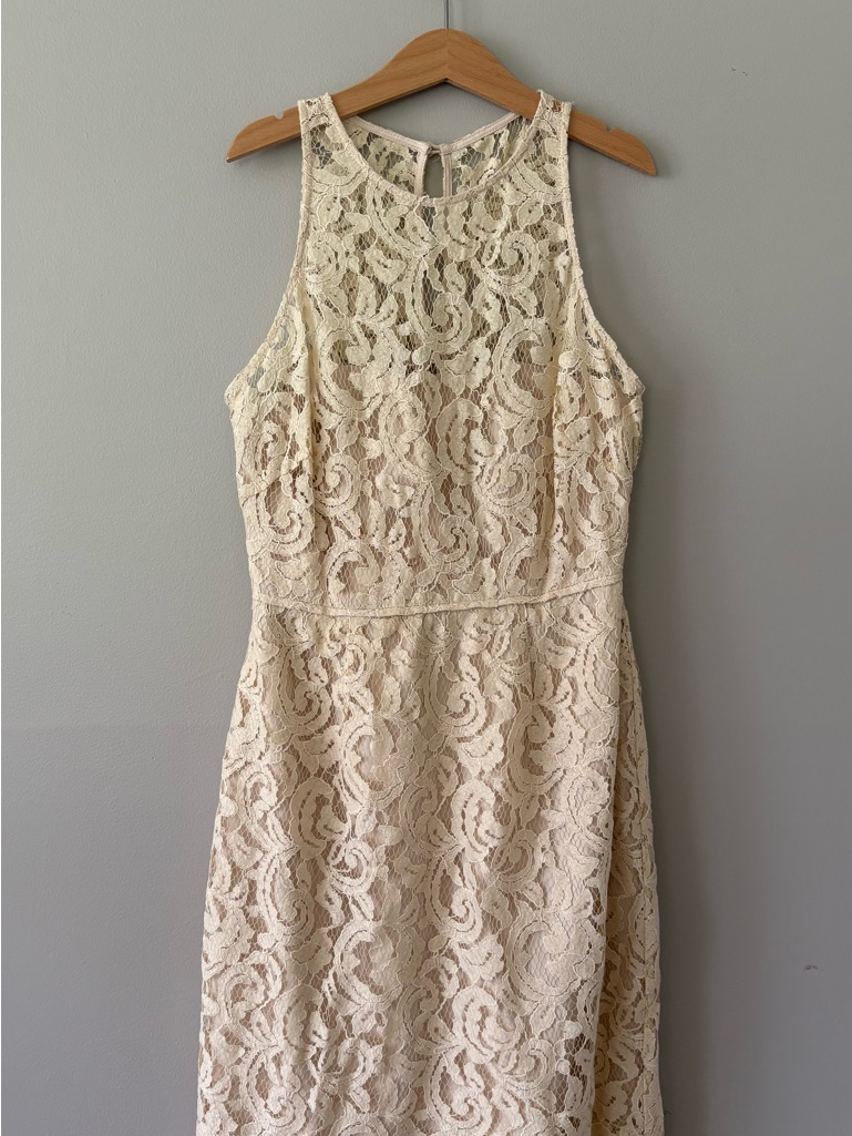 J Crew Sleeveless Cream Lace Midi Dress
